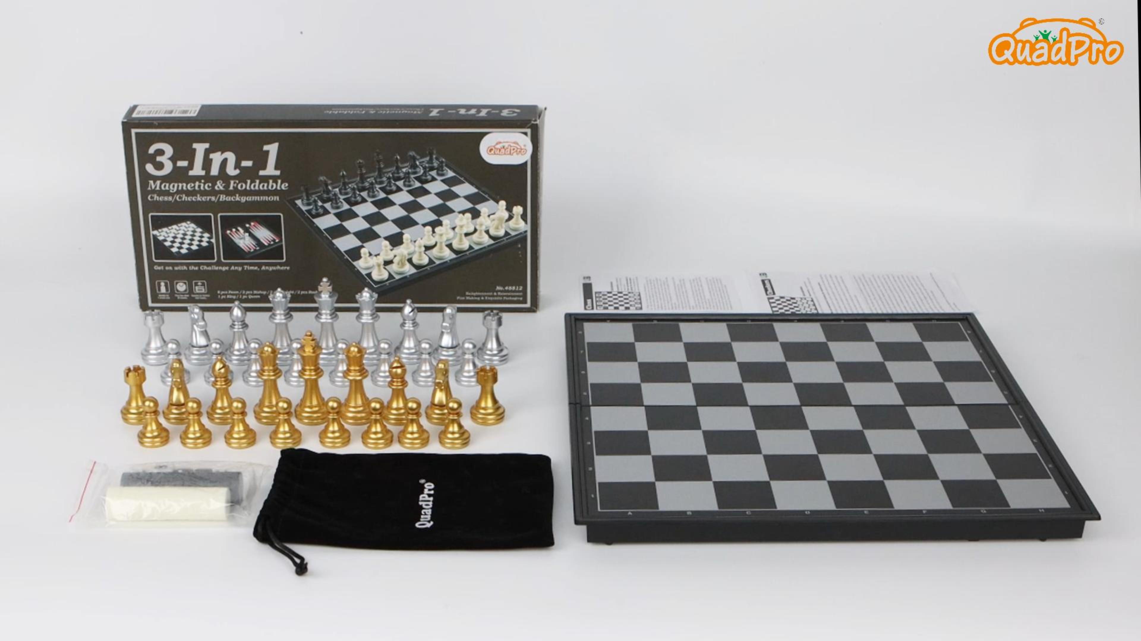 Amazon.com: QuadPro 3 in 1 Magnetic Chess Checkers Backgammon